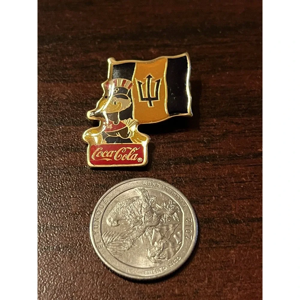 Vintage 1984 Los Angeles Olympics Coca Cola Sam Eagle Barbados Flag Lapel Pin‎